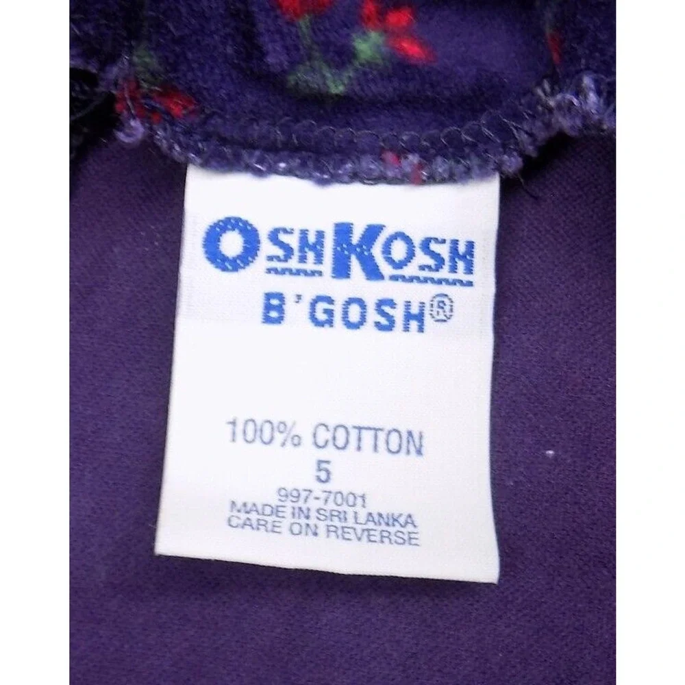 Vintage OshKosh Velour Velvet Purple Dress w/ Red White Flowers Size 5